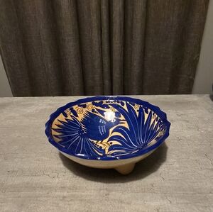 Beautiful Deep Blue Bowl/Mexican folk art pottery bowl.